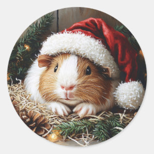 Guinea Pig Wearing a Santa Hat Classic Round Sticker