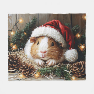 Guinea Pig Wearing a Santa Hat Fleece Blanket