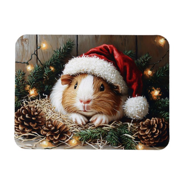 Guinea Pig Wearing a Santa Hat Magnet (Horizontal)