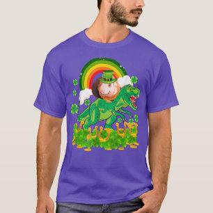 Guinea Pig Wearing Irish Hat Riding Dinosaur T- Re T-Shirt