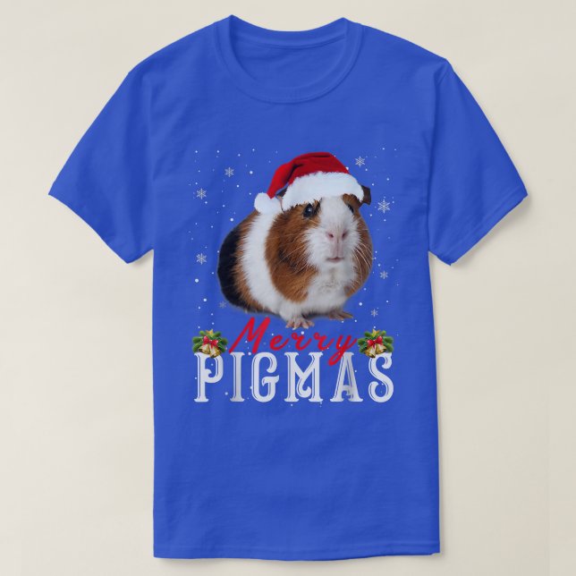 Guinea Pig Wearing Santa Hat Snowflake Decoration  T-Shirt (Design Front)