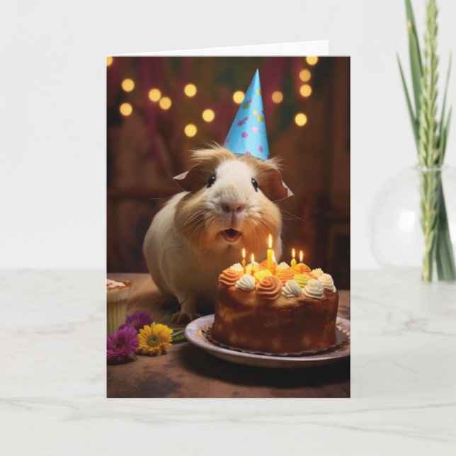 Guinea Pig with a Birthday Cake Thank You Card (Front)