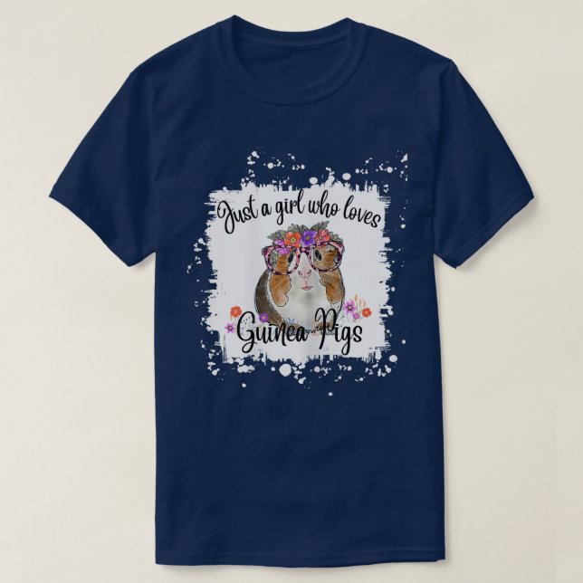 Guinea Pig With Glasses Flowers, Adorable Guinea P T-Shirt (Design Front)
