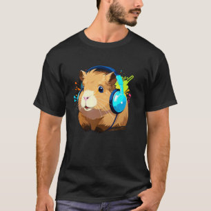 Guinea Pig With Headphones Funny Guinea Pig Graphi T-Shirt