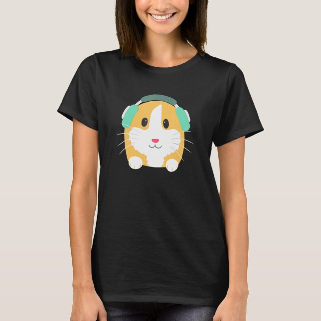 Guinea Pig With Headphones Guinea Pig T-Shirt (Front)