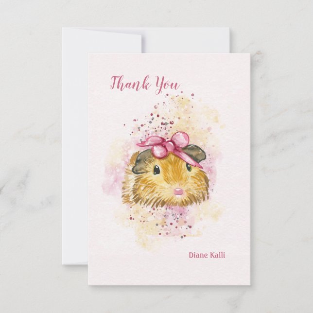 Guinea Pig with Pink Bow Personalised Stationery Invitation (Front)