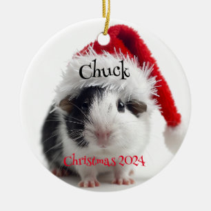 Guinea Pig with Santa Cap Personalised Ornament