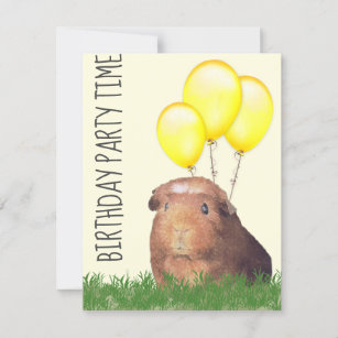 Guinea Pig Yellow Balloons Custom Birthday Invitat Invitation
