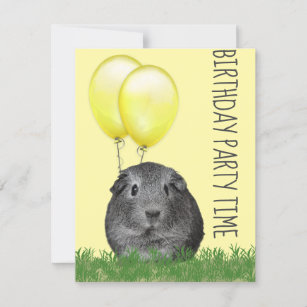 Guinea Pig Yellow Balloons Custom Birthday Invitation