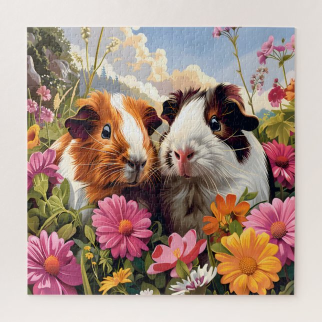 Guinea Pigs Among Wildflowers Jigsaw Puzzle (Vertical)