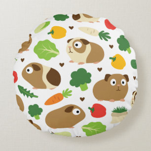 Guinea Pigs And Their Treats Round Cushion