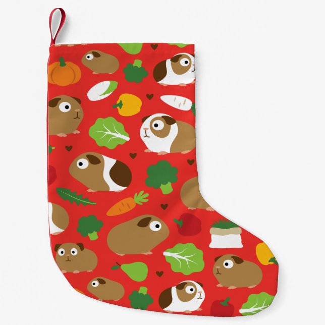 Guinea Pigs And Their Treats Seamless Pattern Small Christmas Stocking (Front)