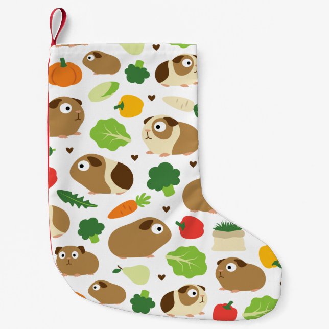Guinea Pigs And Their Treats Seamless Pattern Small Christmas Stocking (Front)