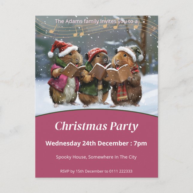 Guinea Pigs Carol Singers Christmas Invitation Postcard (Front)