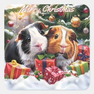Guinea Pigs Christmas Square Sticker