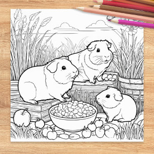 Guinea Pigs Cute Pet Animals Colouring Poster