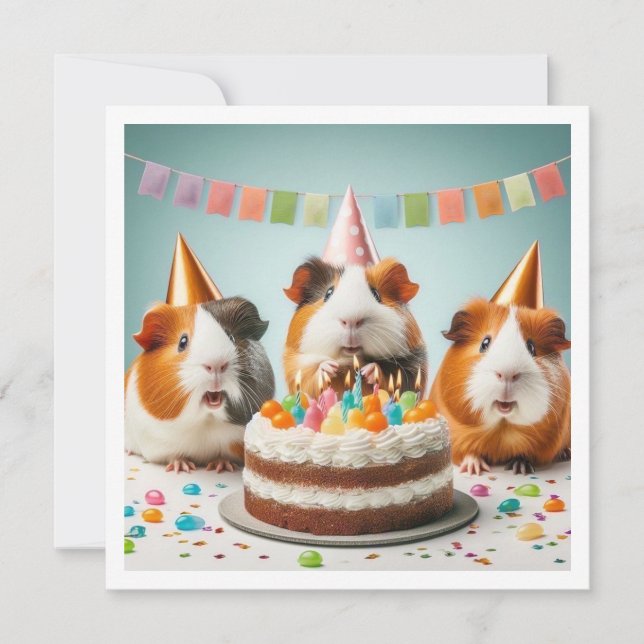 Guinea pigs eating cake birthday invitation (Front)