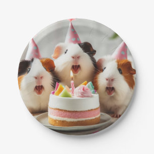Guinea pigs eating cake, guinea pig birthday plate