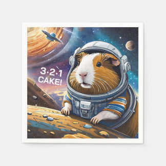Guinea Pigs in Space! 321 Cake! Retro Space Theme Napkin