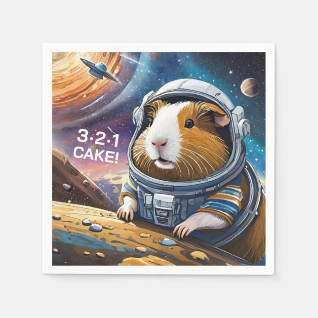Guinea Pigs in Space! 321 Cake! Retro Space Theme Napkin (Front)