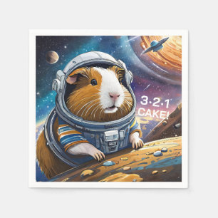 Guinea Pigs in Space! 321 Cake! Retro Space Theme Napkin