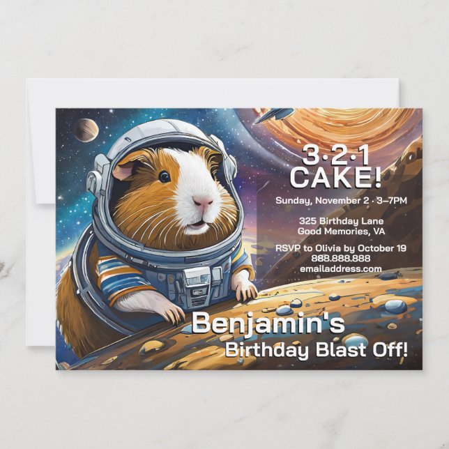 Guinea Pigs in Space, Countdown to Cake Birthday Invitation (Front)