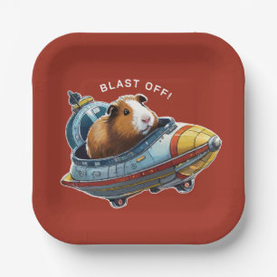 Guinea Pigs in Space! Retro Astronaut Explorer Paper Plate