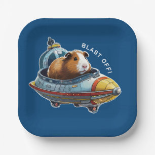 Guinea Pigs in Space! Retro Astronaut Explorer Paper Plate