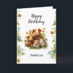 Guinea Pigs Marigold Flowers Personalised Birthday Card<br><div class="desc">This cute birthday card features a watercolor-style illustration of an adorable family of guinea pigs, and side borders of marigold flowers. With 'Happy Birthday' in script typography at the top, the card can be personalised with a name in elegant capital lettering. An ideal choice of greeting card for guinea pig...</div>