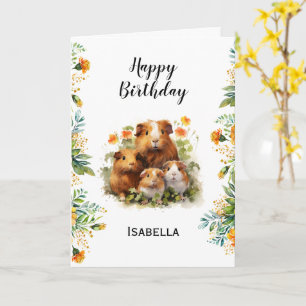 Guinea Pigs Marigold Flowers Personalised Birthday Card
