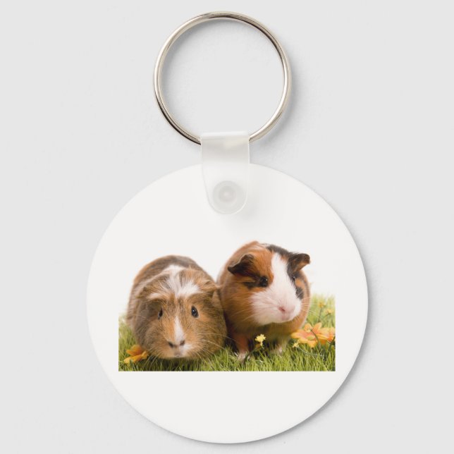 guinea pigs on a lawn key ring (Front)