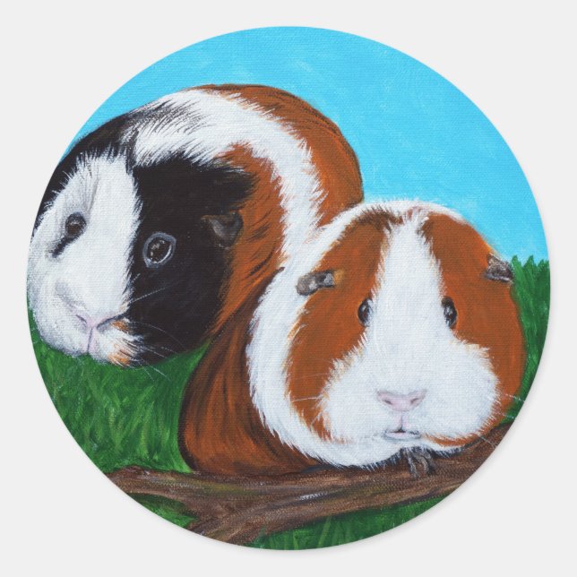 Guinea Pigs Painting Classic Round Sticker (Front)