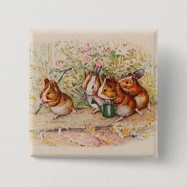 Guinea Pigs Planting in the Garden 15 Cm Square Badge (Front)