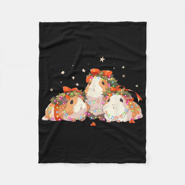 Guinea Pigs Tangled Up In Christmas Lights Guinea  Fleece Blanket (Front)