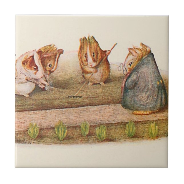 Guinea Pigs Tending Vegetable Garden Ceramic Tile (Front)