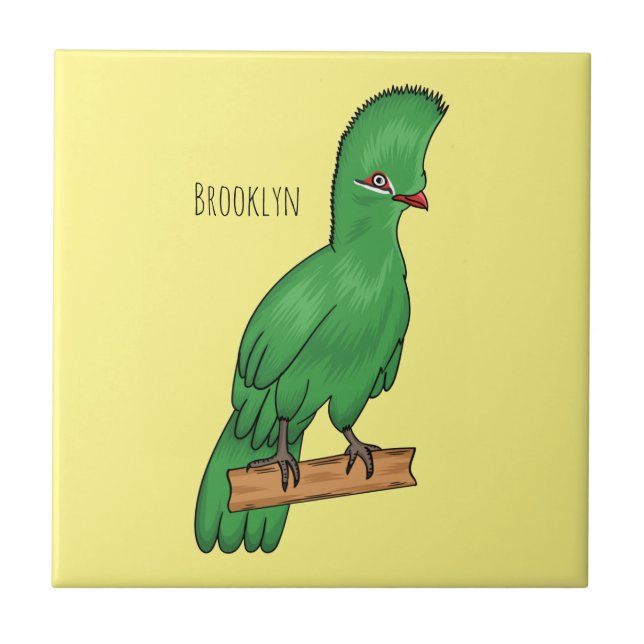Guinea turaco bird cartoon illustration ceramic tile (Front)