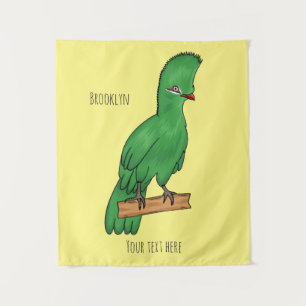 Guinea turaco bird cartoon illustration tapestry