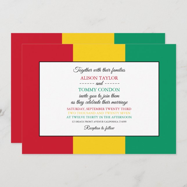Guinean Flag, Flag of Guinea Wedding Invitation (Front/Back)