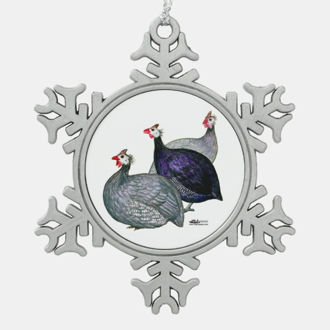 Guineas Three Snowflake Pewter Christmas Ornament (Front)