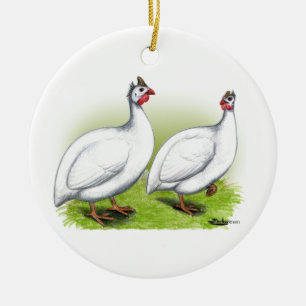 Guineas:  White Ceramic Ornament