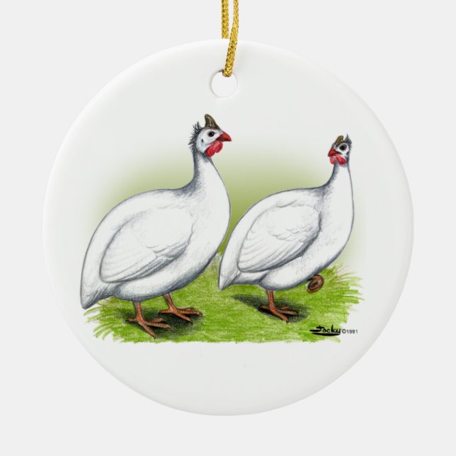 Guineas:  White Ceramic Ornament (Front)
