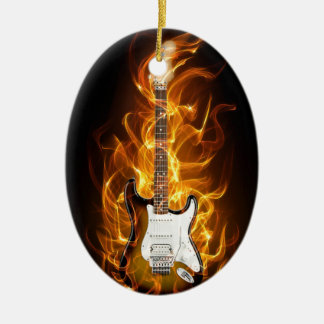 Guitair Flames Ceramic Ornament