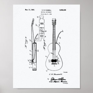 Guitar 1941 Patent Art White Paper Poster
