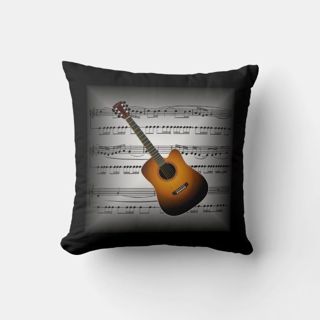 Guitar ~ 3-D Sheet Music ~ Pillow Grey/Black ~ (Front)