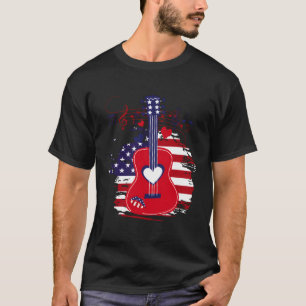 Guitar 4Th Of July American Flag Usa Country Music T-Shirt