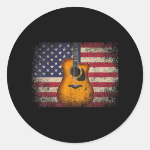Guitar 4th of July Gift American Flag USA - Countr Classic Round Sticker