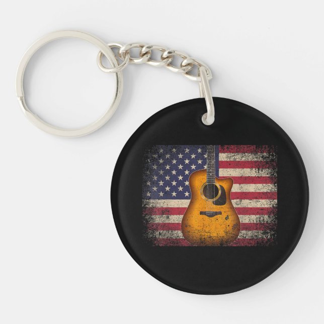 Guitar 4th of July Gift American Flag USA - Countr Key Ring (Front)