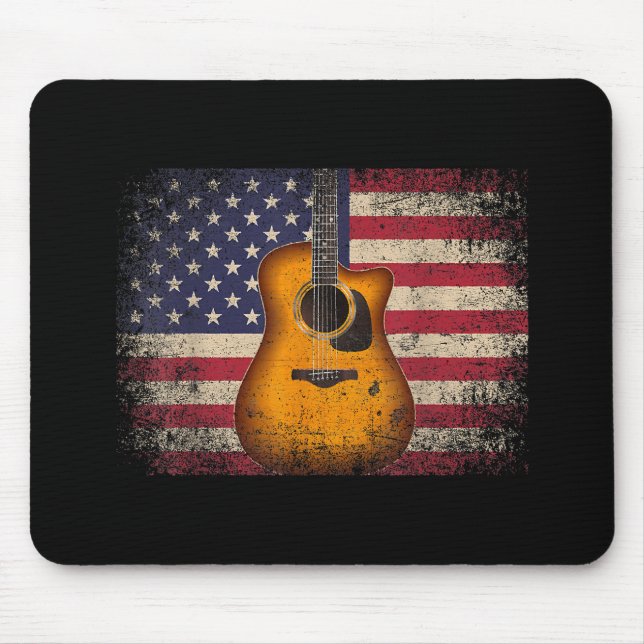 Guitar 4th of July Gift American Flag USA - Countr Mouse Pad (Front)
