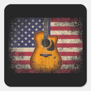Guitar 4th of July Gift American Flag USA - Countr Square Sticker