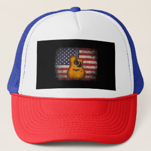 Guitar 4th of July Gift American Flag USA - Countr Trucker Hat